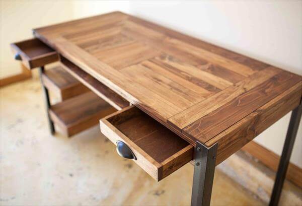 Pallet Desk with Drawers and shelves Pallet Furniture DIY